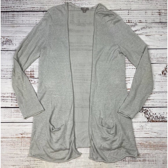J Jill Cardigan Women Sz S Gray Linen Blend Long Sleeve Long Line Duster Sweater - Picture 1 of 4
